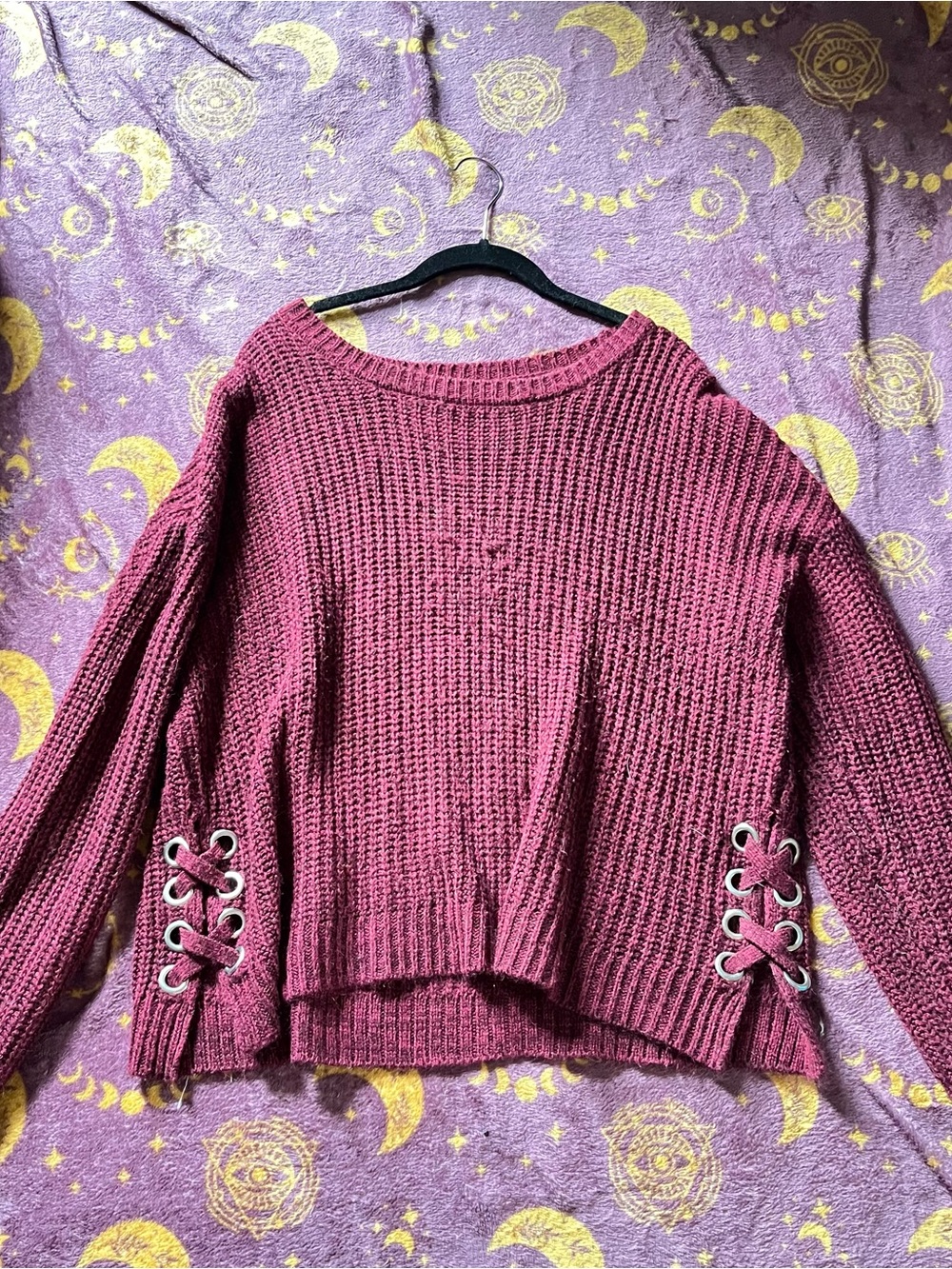 It's Our Time Maroon Lace-Up Chunky Knit Sweater